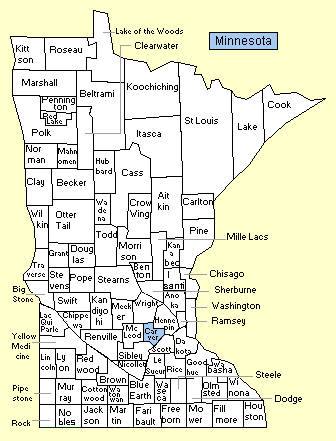 MN State Map with Faribault hightlight